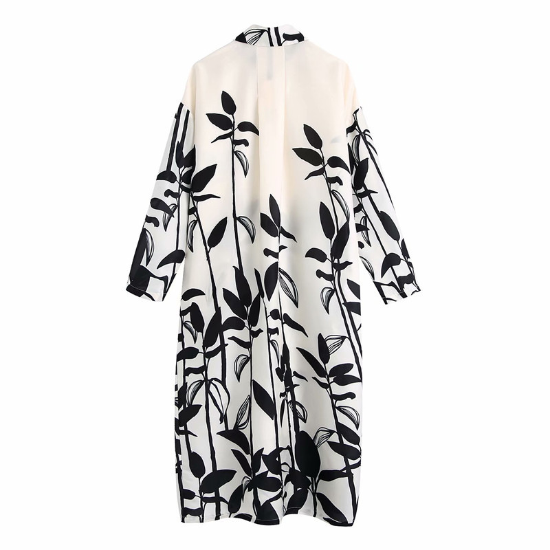 PUWD Oversize Women Turn-down Collar Dress Spring-autumn Fashion Ladies Chinese Style Loose Printed 210522