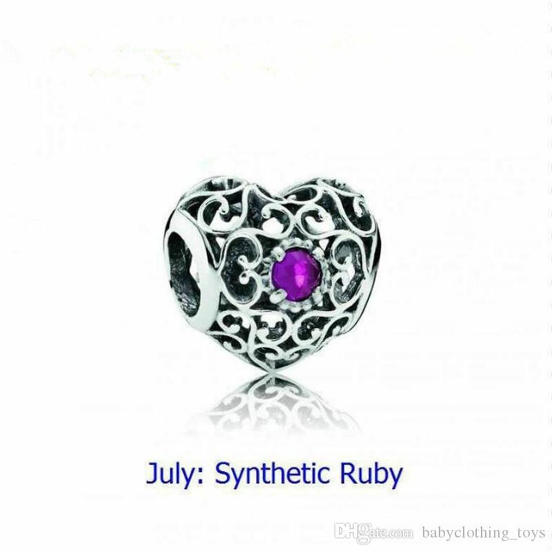 Fine jewelry Authentic 925 Sterling Silver Bead Fit Charm Bracelets Signature Heart Birthstone Bracelet Charm Safety Chain Pendant DIY beads