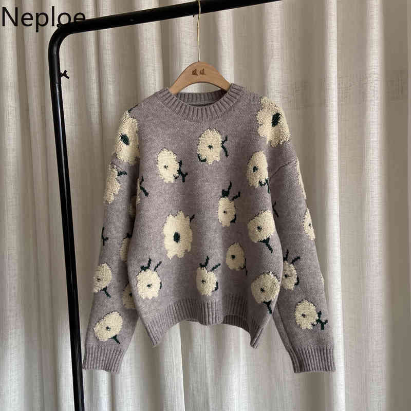 Neploe Embroidery Pullovers O-neck Long Sleeve Thicked Sweaters for Women Winter Clothes Chic Warm Jumper Sueter Mujer 4H121 210422