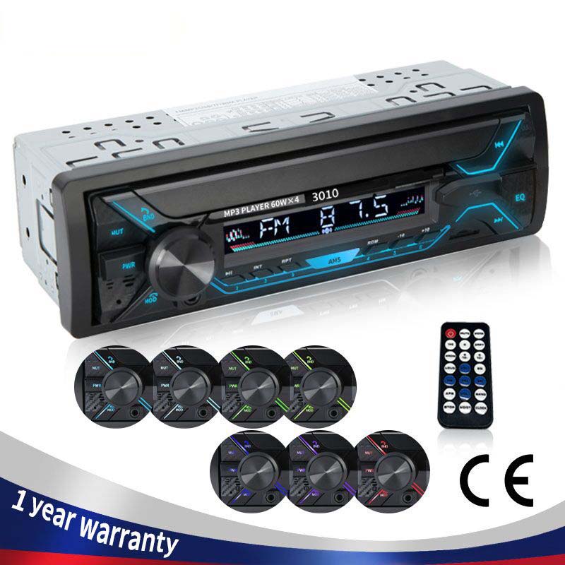 Universal Car Radio Audio 12-24V Truck Bluetooth Stereo MP3 Player FM Receiver 60Wx4 With Colorful Lights AUX/USB/TF Card Auto Kit