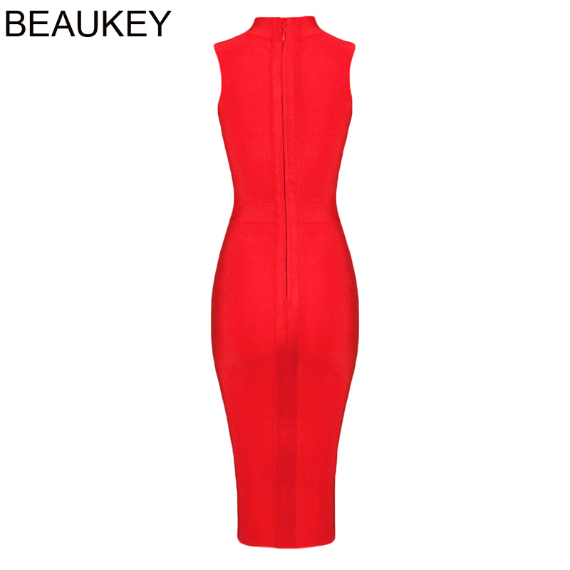 BEAUKEY Sexy Red Turtleneck Sleeveless Green Women Bandage Dress Split Maxi XL Party Club Celebrity Bodycon Vestido Midi 210409