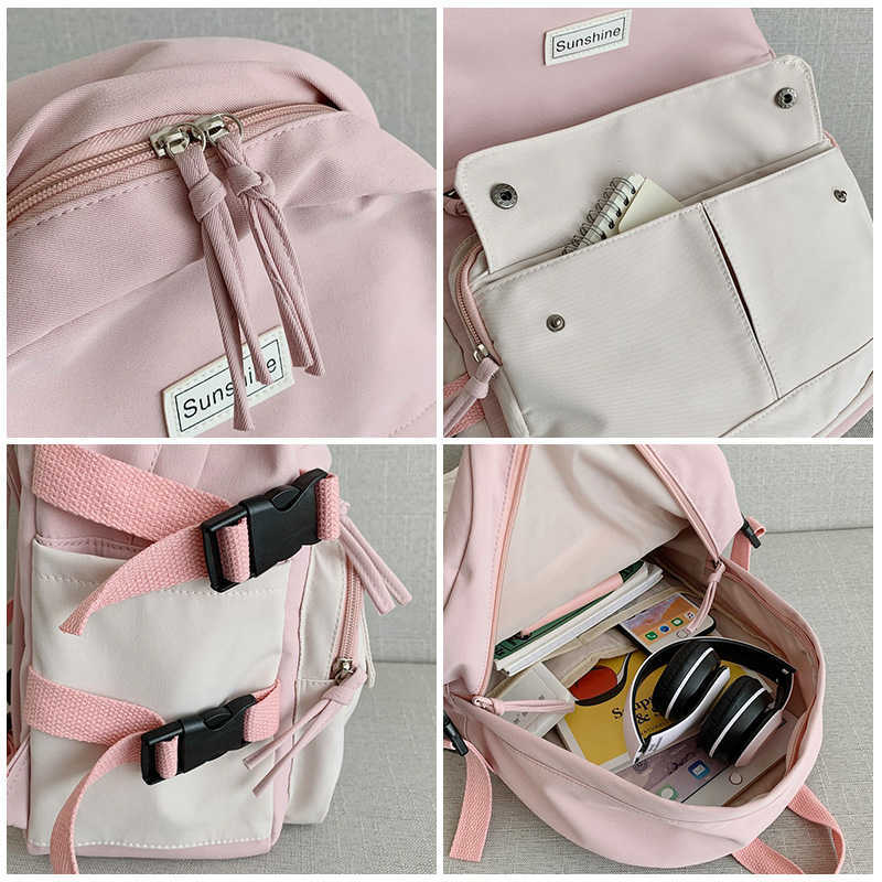 Stitching Contrast Women's Backpack Fashion Harajuku Cute Student Canvas School Bag Kawaii Girl Casual Travel Backpack Female 210922