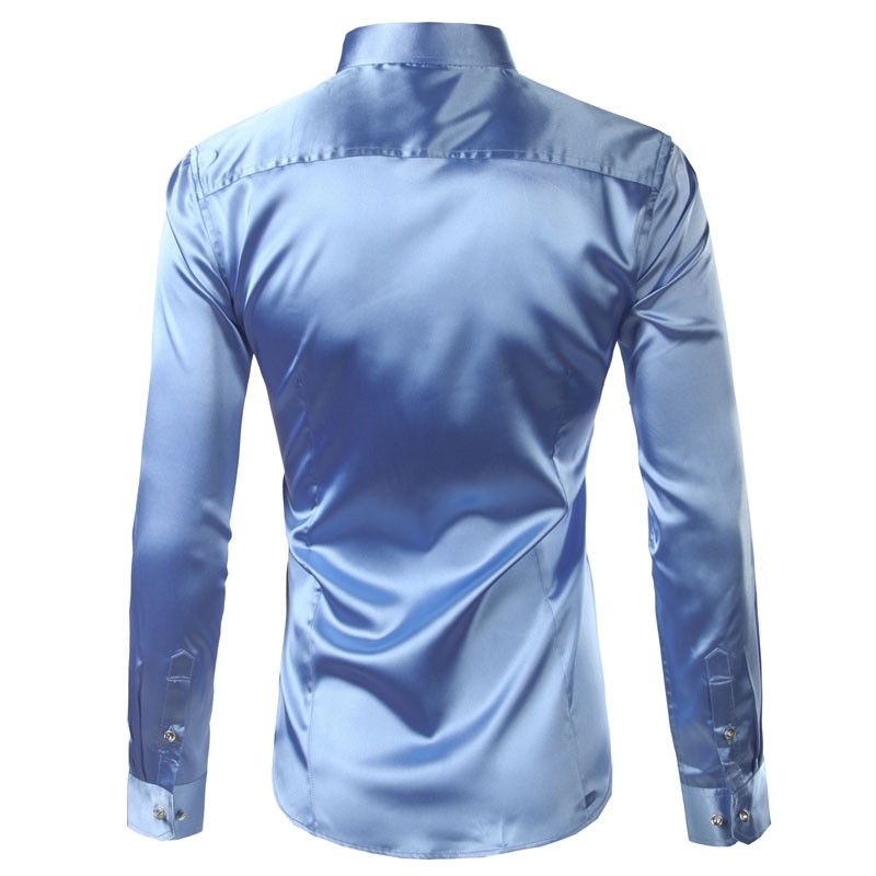 New Silk Satin Shirt Men Business Weedding Club Party Prom Dress Shirts Mens Slim Fit Long Sleeve Tuxedo Shirt Male Camisas 210410