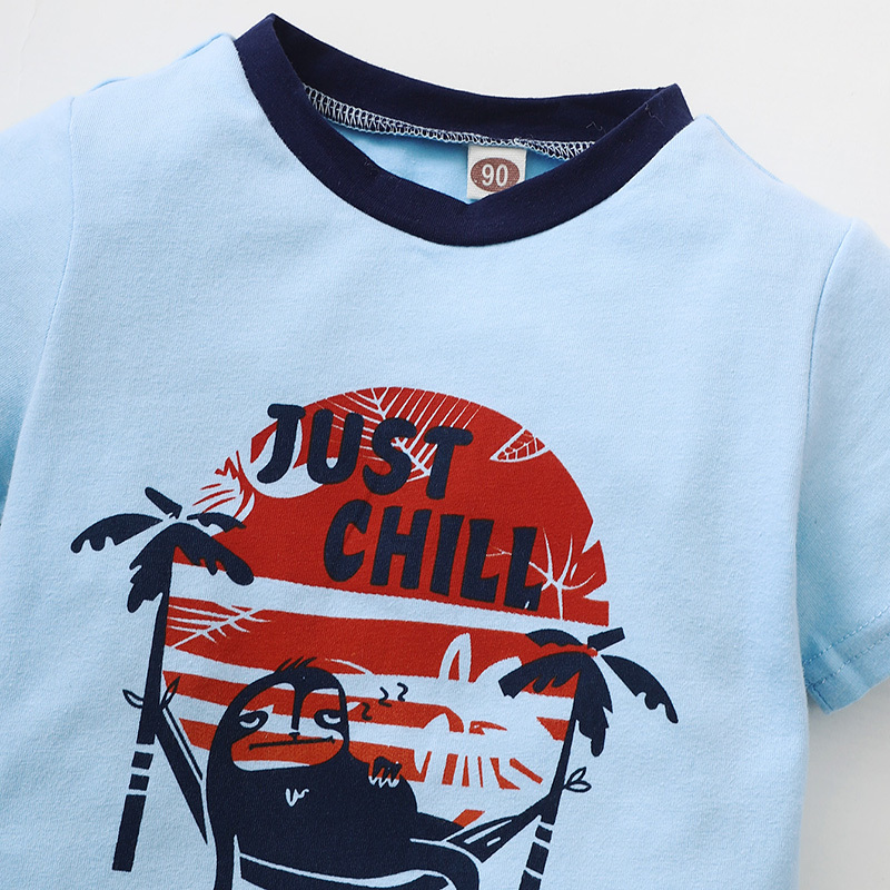 Kids Cotton Clothes Summer Boy Cartoon T-shirt + Leaf Shorts Beach Holiday Style Printing Children's Set 210515