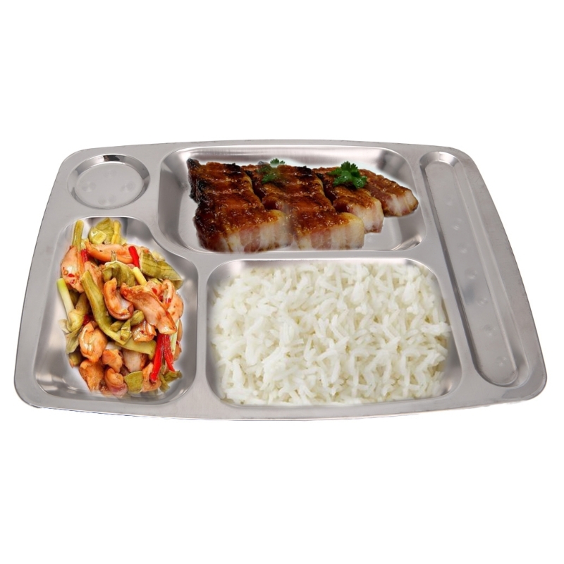 Rvs Children Righteous Dinner Plates Distributed Dinner Tray Lunch Container Food Plate For School canteen 3/4/5 Section