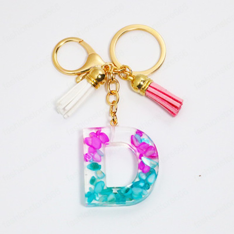 Cute Blue Red Gradient A-Z Initial Letters Keychains Tassel Pendant KeyChain Rings Car Resin Alphabet Keyring Charm Bag Jewelry