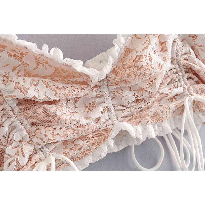 Vintage Chic Lace Ruffles Camis Tops Women Sexy Drawstrings Adjustable Straps Tops Elegant Ladies Chic Camisole 210407