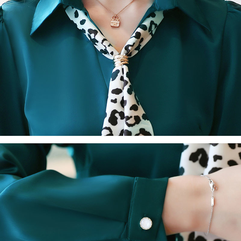 Blusas Mujer De Moda Spring Long Sleeve Chiffon Spliced Leopard V-Neck White Blouse Women Solid Shirts Ladies Tops 8354 50 210510