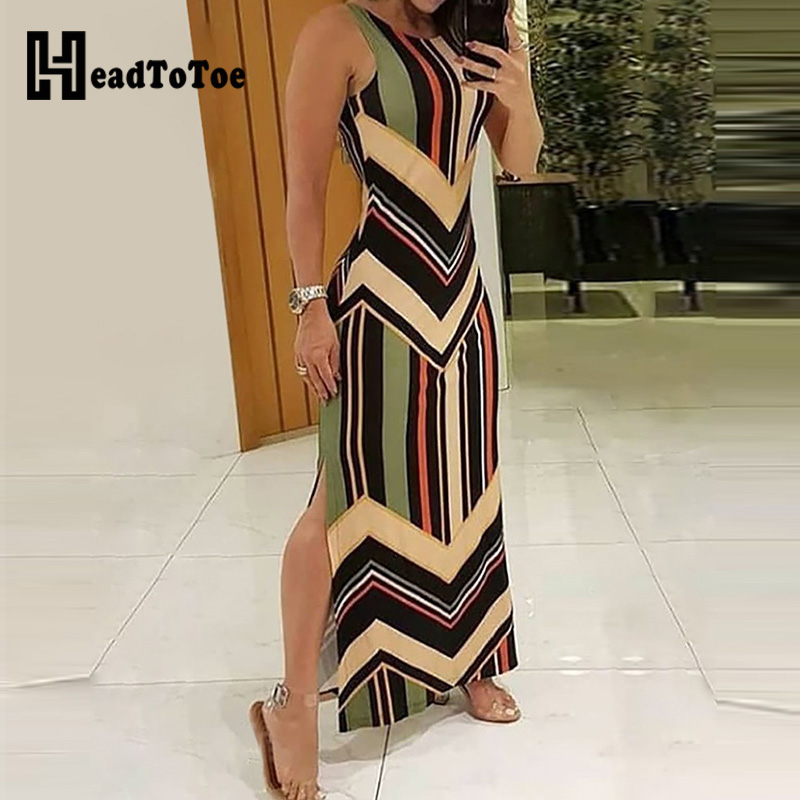 Colorful Striped Print Side Slit Maxi Dress Women Colorblock Sleeveless Slim Long Dresses, Default color
Colorful Striped Print Side Slit Maxi Dress Women Colorblock Sleeveless Slim Long Dresses, Default color