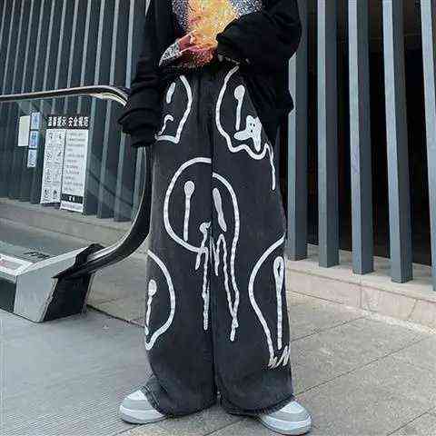pantalon pour femme Hip Hop Skull face print baggy jeans men Straight Denim Cargo Pants Oversized black Women Jeans 211111