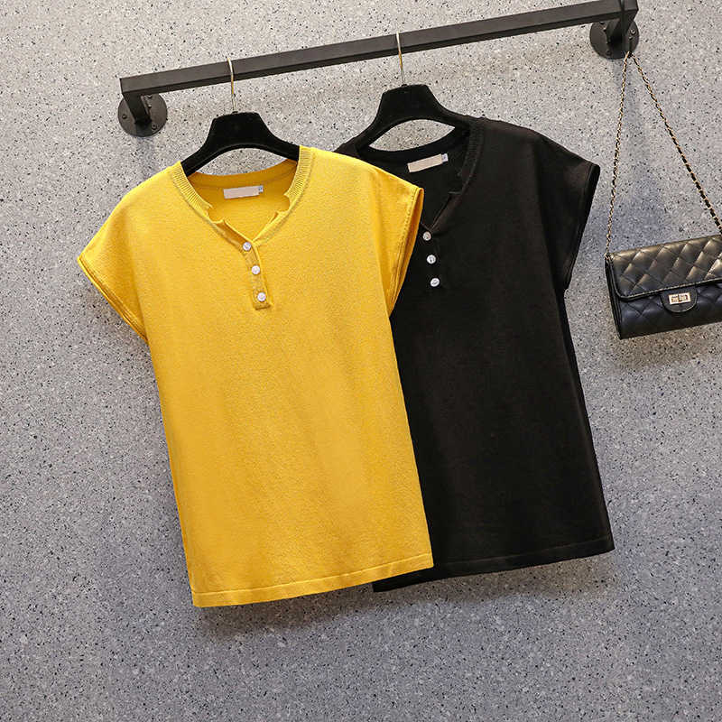M-4XL plus size women Summer thin kint pullover short sleeve v neck button loose casual Oversized sweater female jumper 210604, Black
M-4XL plus size women Summer thin kint pullover short sleeve v neck button loose casual Oversized sweater female jumper 210604, Black
