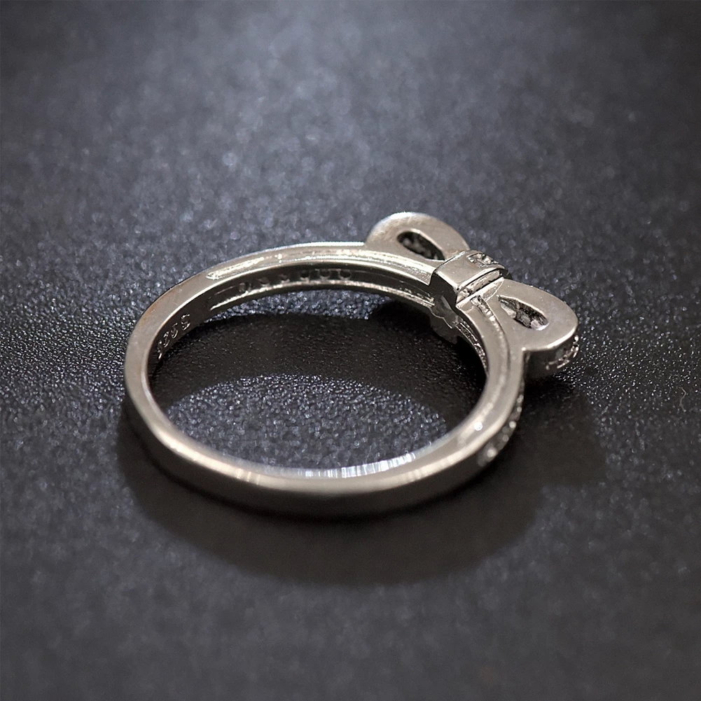 Silver Sparkling Bow Knot Stackable Ring for Women Rings With Crystal Original Gift Jewelry Wedding Engagement Party Sweet