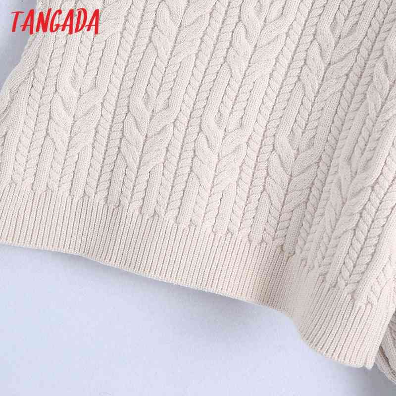 Women Fashion Beige Twist Knitted Sweater Jumper Off Shoulder Pullovers Chic Tops BE435 210416
