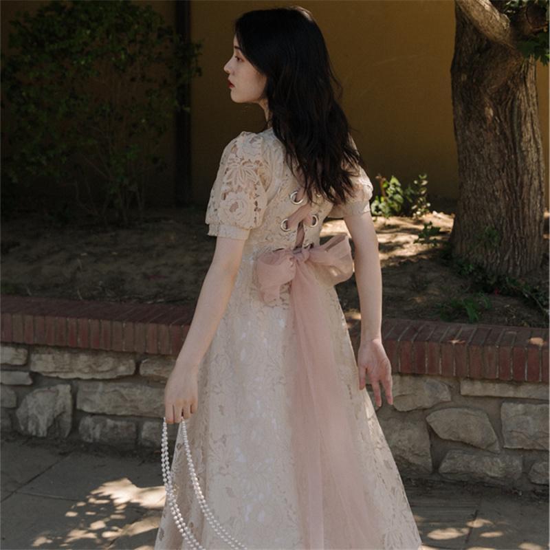 Retro Summer Women Sexy Backless Cross Lace Up Bow Party Dresses Elegant Lady Fashion Slim Female Long Vestidos 210519
