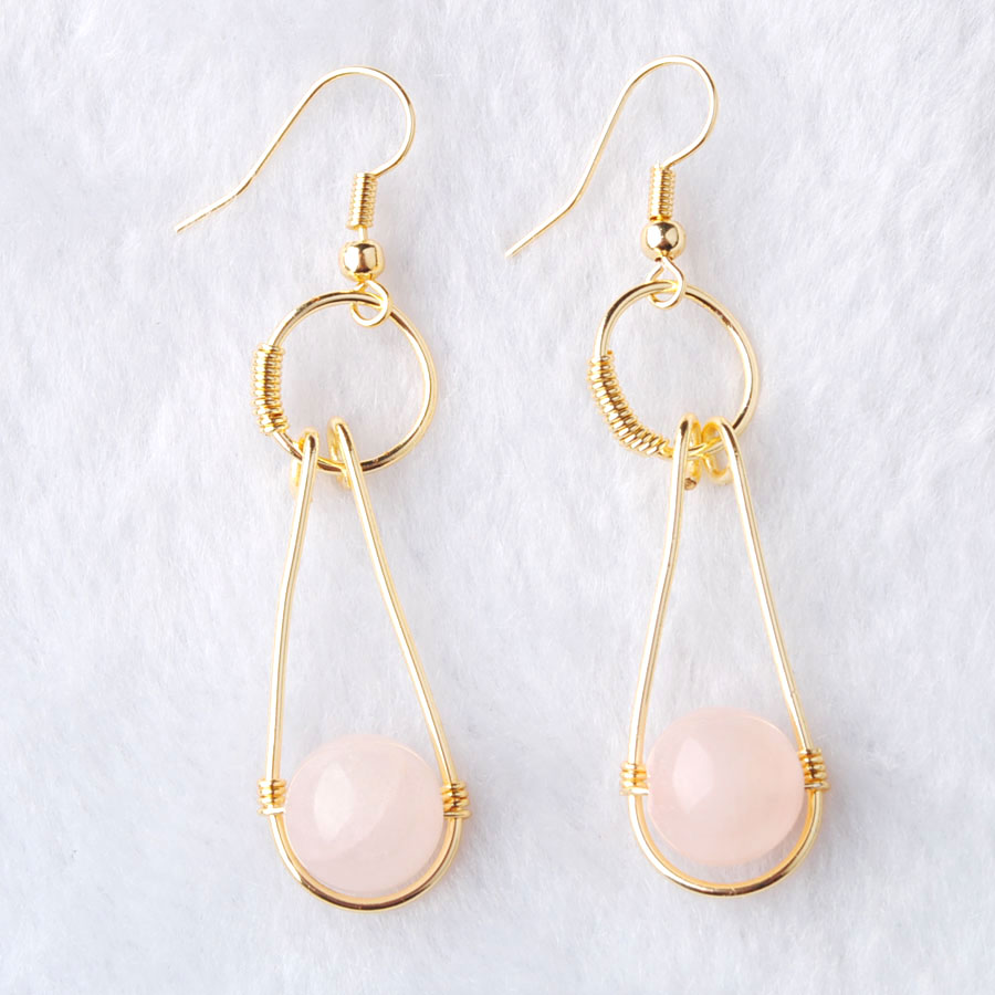 WOJIAER Plated Gold Jewellery for Female Long Earrings Hook Dangle Natural Spectrolite Stone Round Beads Pendant Earring BO953