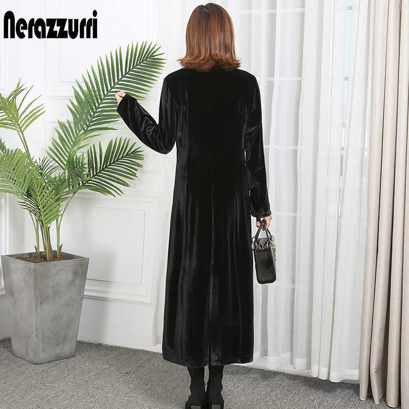 Nerazzurri High Quality Long Green Black Soft Velvet Trench Coat for Women Fall Peaked Lapel british style Overcoat 210820