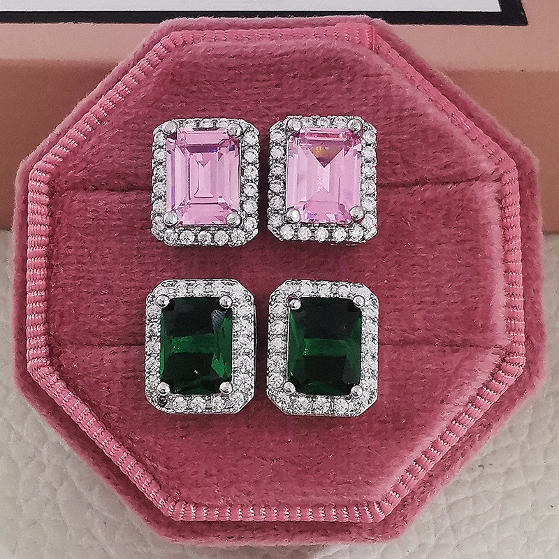 Sterg Sier Stud Earrings, Jewelry, 4 Styles, 5A Cubic Zirconia, Emerald Cut, Gemstone, Party, Engagement, Gift for Women