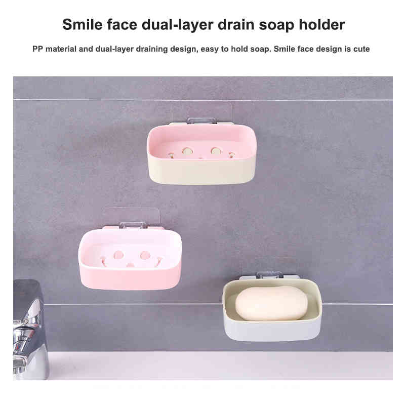 Soap Box Wall Mounted Sticky Soap Dish Tray Holder Soap Savers Case Container For Shower Gym School Bathroom Storage