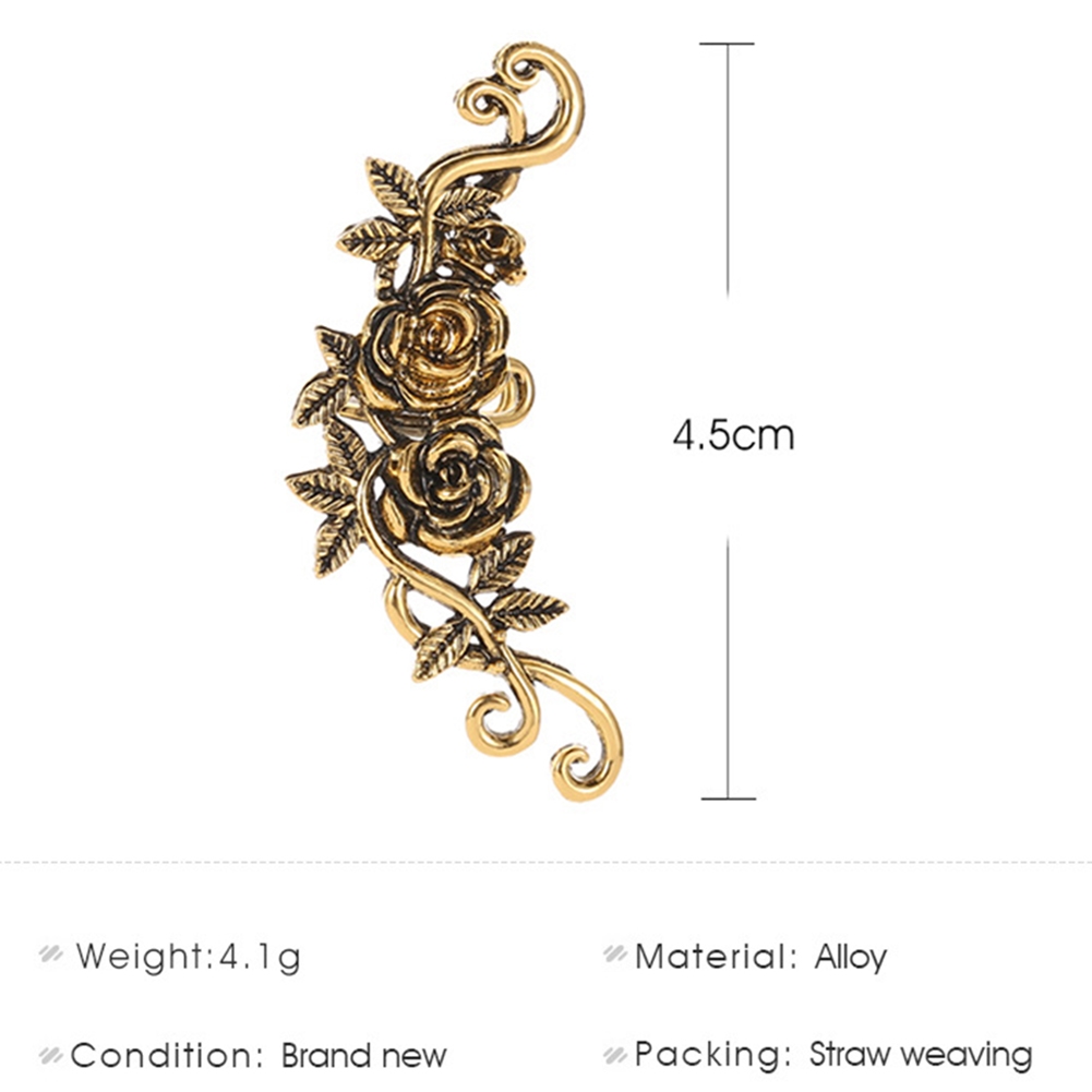 Ethnic Designer Ear Cuff Antique Gold Silver Carved Rose Flower Ear Cuffs Clip On Earring for Women No Piercing Helix Ear Jewelry Ladies Temperament E