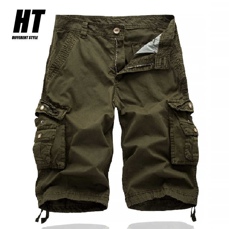 Summer Quality Men's Cargo Shorts Baggy Multi Pocket Casual Workout Military Shorts Tactical Cotton Army Green Short Pants 210720