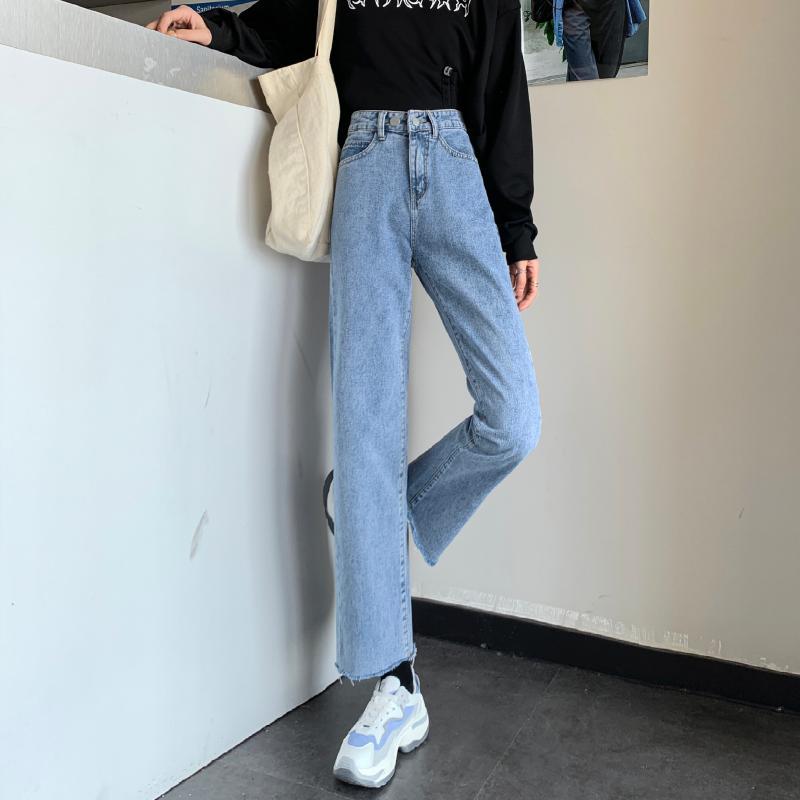 Blue Jeans Women Korean High Wide Leg Pants Streetwear Denim Ankle-Length Pant Women Spring Loose Blue Jean Trousers Female 210521