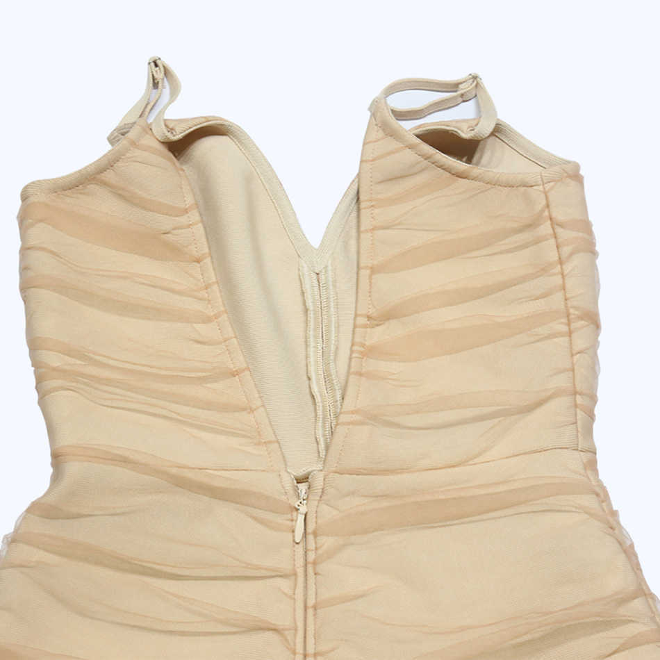 High Quality Nude Suspenders V-Neck Bandage Jumpsuit Rayon Elegant Celebrity Woman Sexy Halter Bodysuit 210527