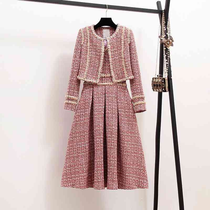 New Autumn High Quality Women 2 Piece Set Tweed Short Jacket Coat+Beading Vest Dress Elegant Fashion Party Dresses 2 Sets, White
New Autumn High Quality Women 2 Piece Set Tweed Short Jacket Coat+Beading Vest Dress Elegant Fashion Party Dresses 2 Sets, White