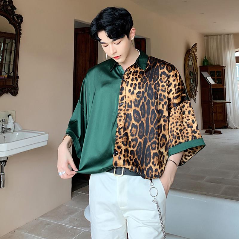 Men Satin Leopard Print Shirt Silk Oversize Half Sleeve Tops Breathable Male Shirts C10 Men's Casual, Navy blue 
Men Satin Leopard Print Shirt Silk Oversize Half Sleeve Tops Breathable Male Shirts C10 Men's Casual, Navy blue