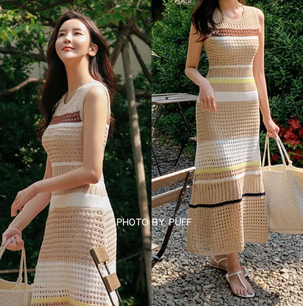LANMREM Summer recommended Korean elegant small hollow-out fashion stretch dress summer knitted sling dresses WO0150 210623