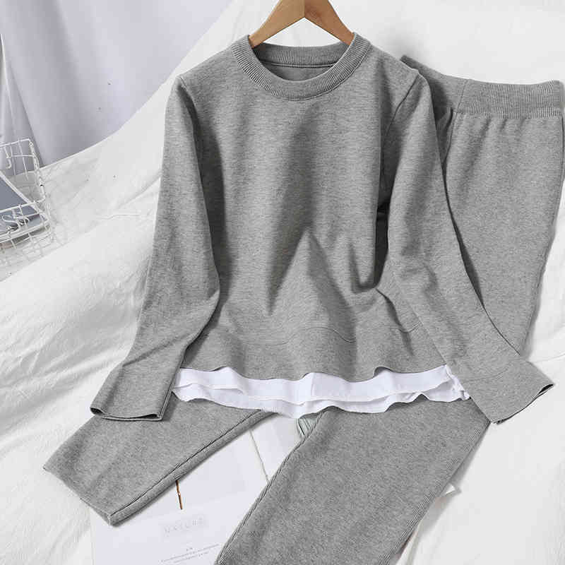 Neploe 2 Piece Outfits for Women Pants and Top Knitted Casual Suit Tracksuit Temperament Fall Clothes Female Two Piece Set 4G024 210422