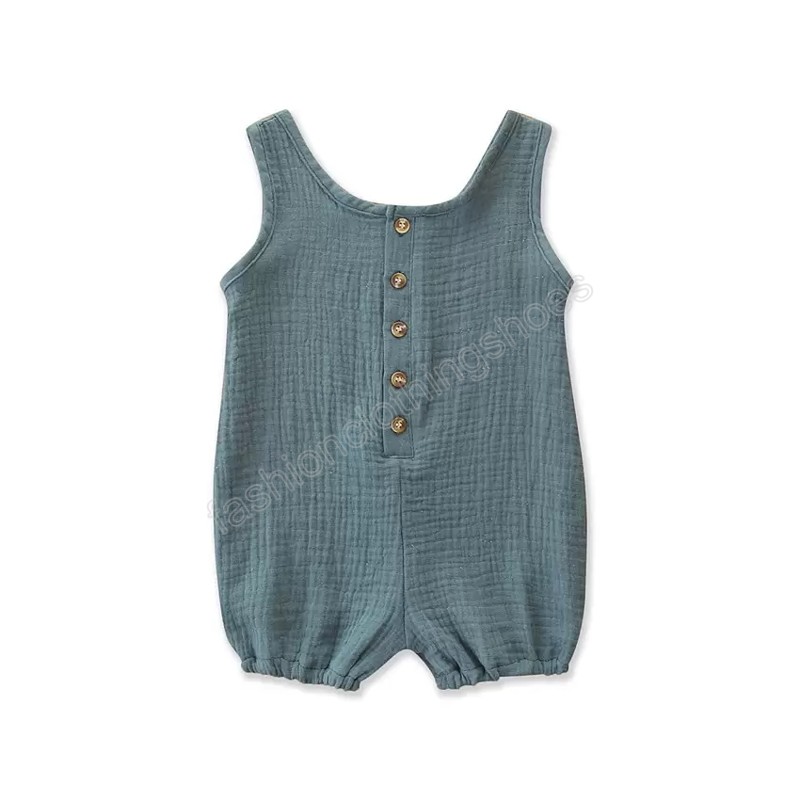 Summer baby sleeveless romper cotton linen jumpsuits clothes toddler infants boys and girls button bodysuits clothing