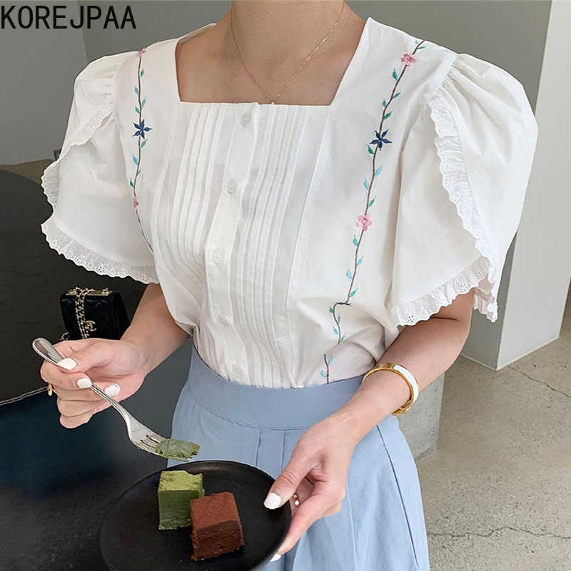 Korejpaa Women Shirt Summer Fresh Square Collar Embroidered Flowers Pleated Loose Single-Breasted Lace Puff Sleeve Blouses 210526, White
Korejpaa Women Shirt Summer Fresh Square Collar Embroidered Flowers Pleated Loose Single-Breasted Lace Puff Sleeve Blouses 210526, White