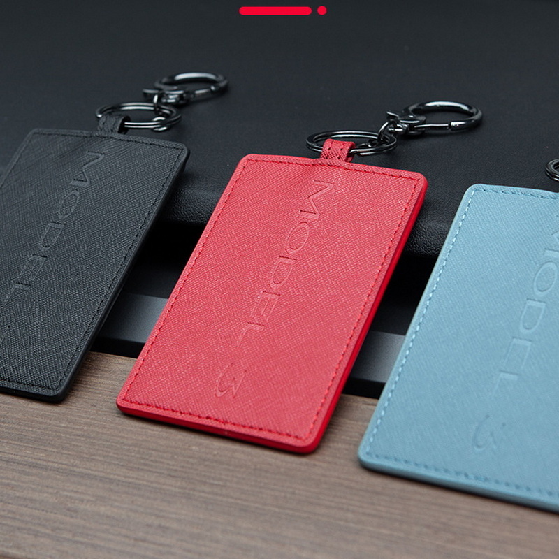 Car Leather Key Card Holder For Tesla Model 3 Y Protector Cover Accessories Black Red Keychain Fob Case Bag Model3 Three