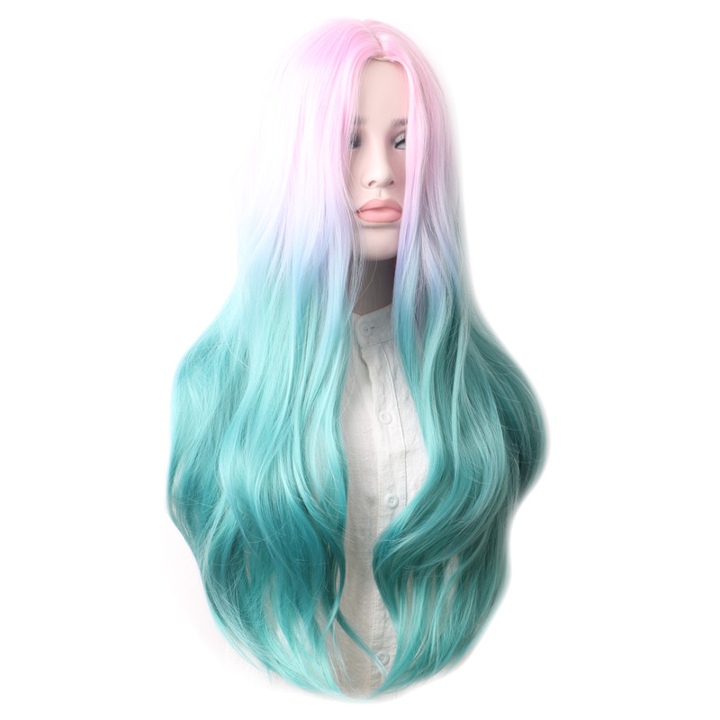 Rainbow Curly Synthetic Wig Female Cosplay Wigs For Women Long Hair Colored Pink Red Blue Green Black Blonde Brown