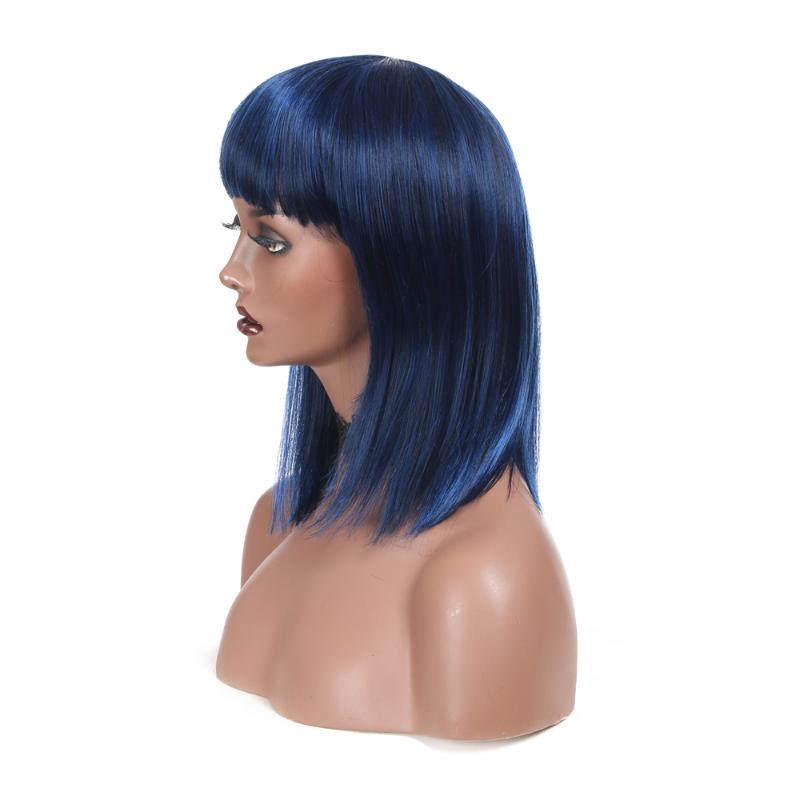 Synthetic Wigs DaiQi Straight Short Bob Wig With Bangs 12 Inches For Women Brown Ombre Blue Purple Pink Cosplay Daily