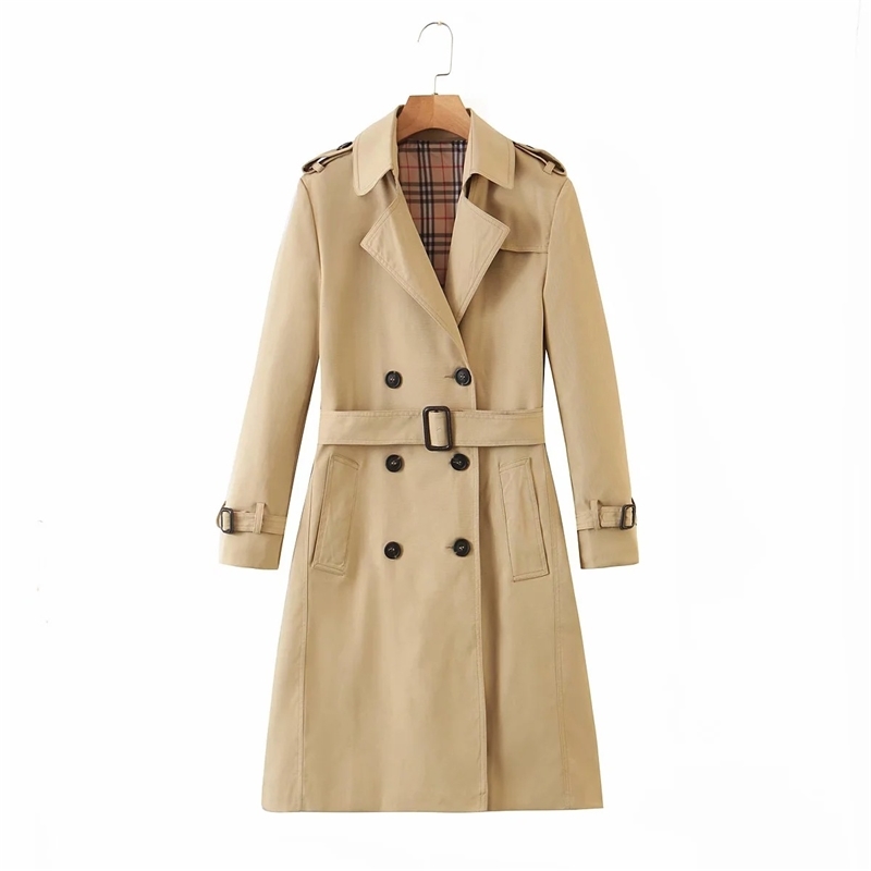 R4651-982 autumn women' new double breasted belt long sleeve windbreaker coat, Khaki
R4651-982 autumn women' new double breasted belt long sleeve windbreaker coat, Khaki