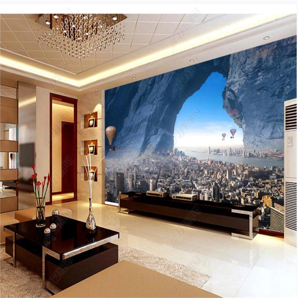 Custom 3d wallpapers European style cave city hot air balloon wallpapers 3d stereoscopic wallpaper, Blue