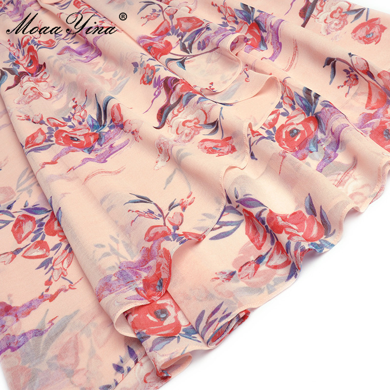 Fashion Runway Summer Holiday Dress Women's V-neck Ruffles Floral print Chiffon Vintage Midi 210524