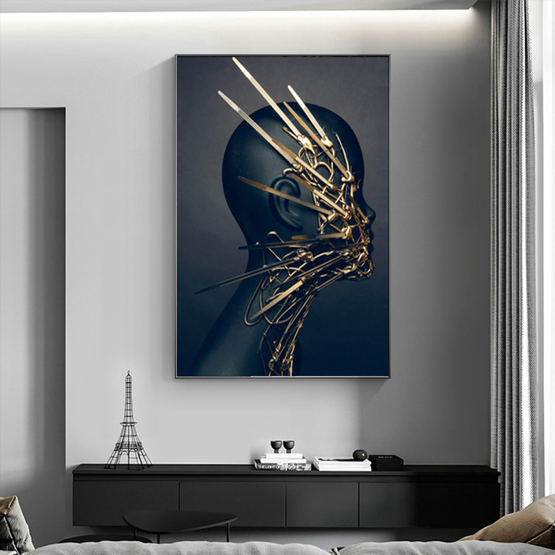 Black Woman Gold Abstract Painting Canvas Prints Portrait Posters Wall Art Pictures for Living Room Home Decoration