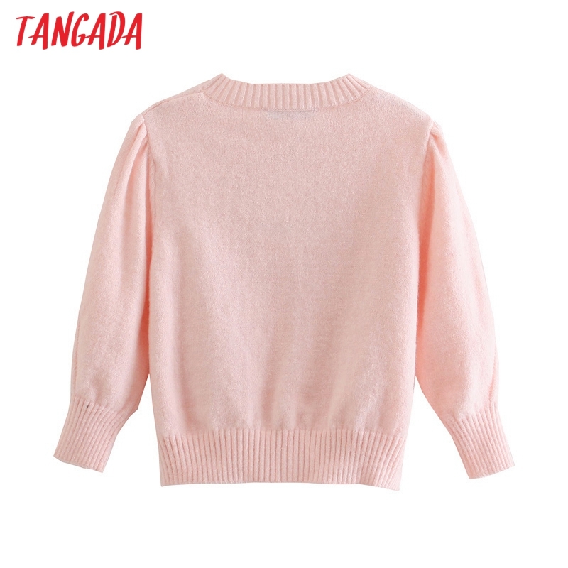 Women Pearl Buttons Pink Short Style Vintage Jumper Lady Fashion Knitted Cardigan Coat 3N20 210416