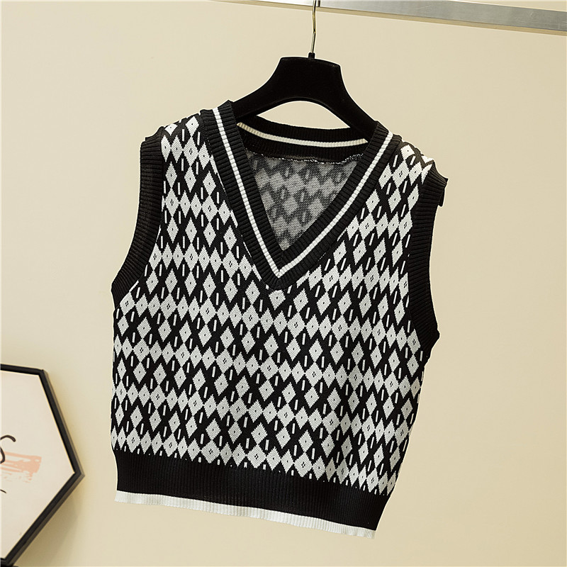 Stripe Women Sweater Vest Vintage V-Neck Knitting Pullover Sleeveless College Style Loose Autumn Tops 210519