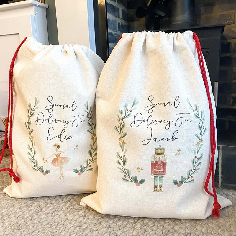 Sublimation Blank Santa Sacks DIY Personlized Drawstring Bag Christmas Gift Bags Pocket Heat Transfer