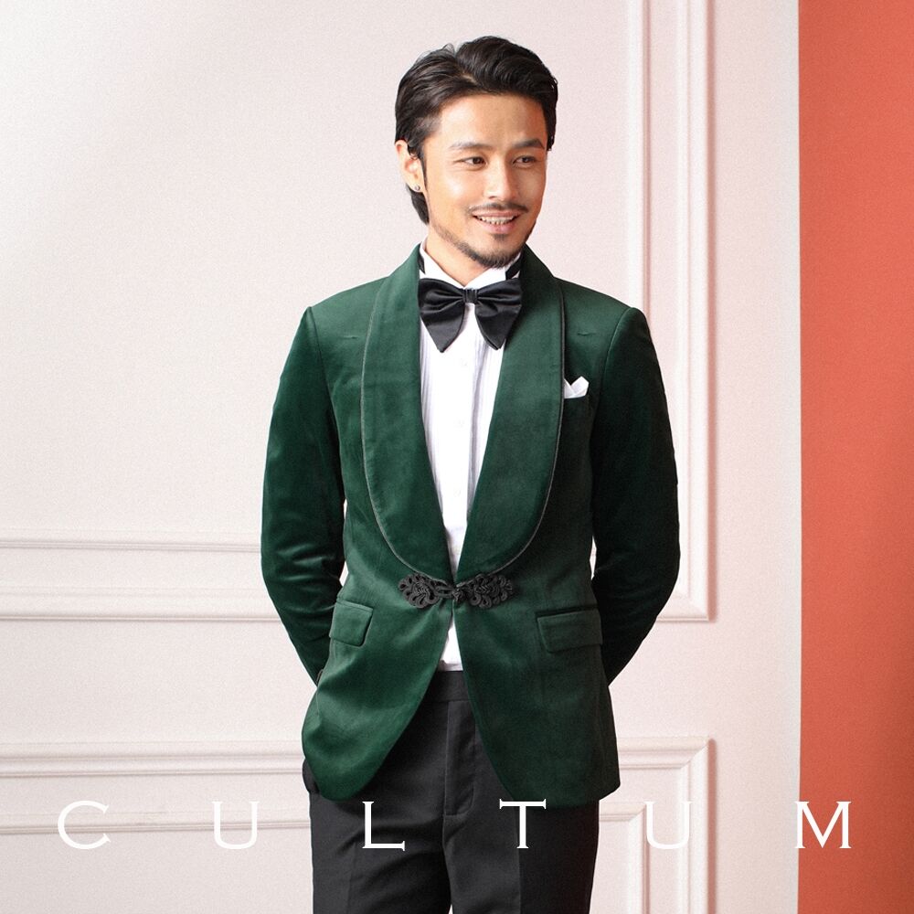 Brand New Dark Green Velvet Wedding Tuxedos Shawl Lapel Side Vent Groom Tuxedos Fashion Men Blazer 2 Piece Suit Prom/Dinner Jacket Custom Made(Jacket+