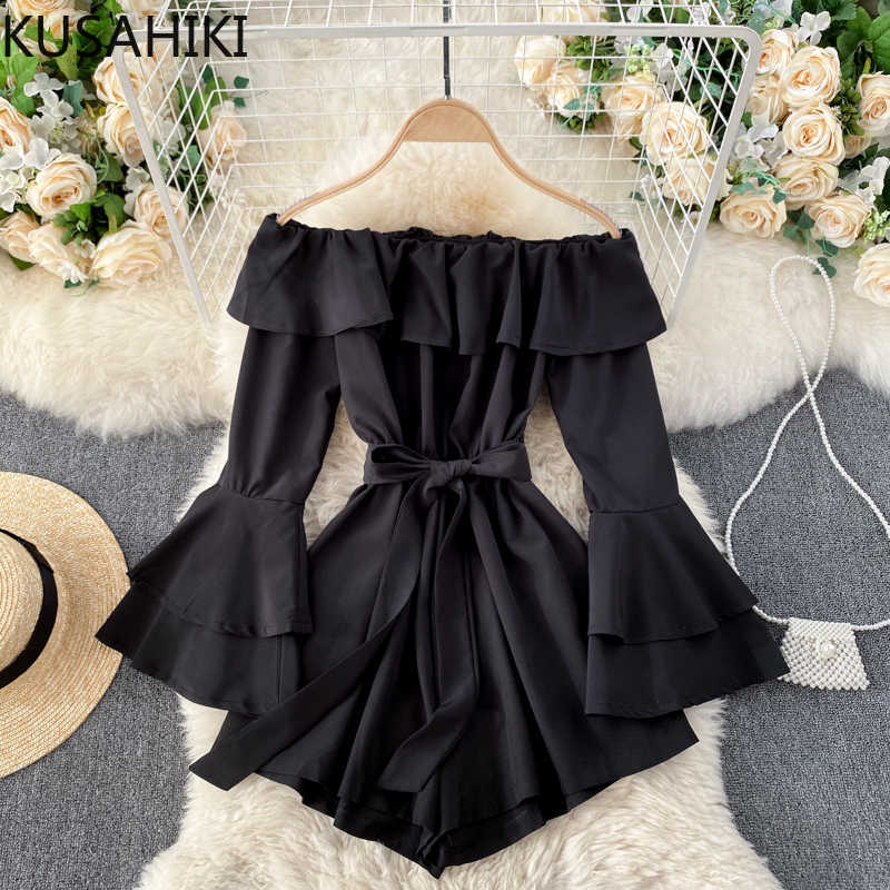Sexy Slash Neck Flare Sleeve Jumpsuits Spring Bow Tie Slim Waist Women Romper Wide Leg Shorts Bodysuits 6E449 210603, Black
Sexy Slash Neck Flare Sleeve Jumpsuits Spring Bow Tie Slim Waist Women Romper Wide Leg Shorts Bodysuits 6E449 210603, Black