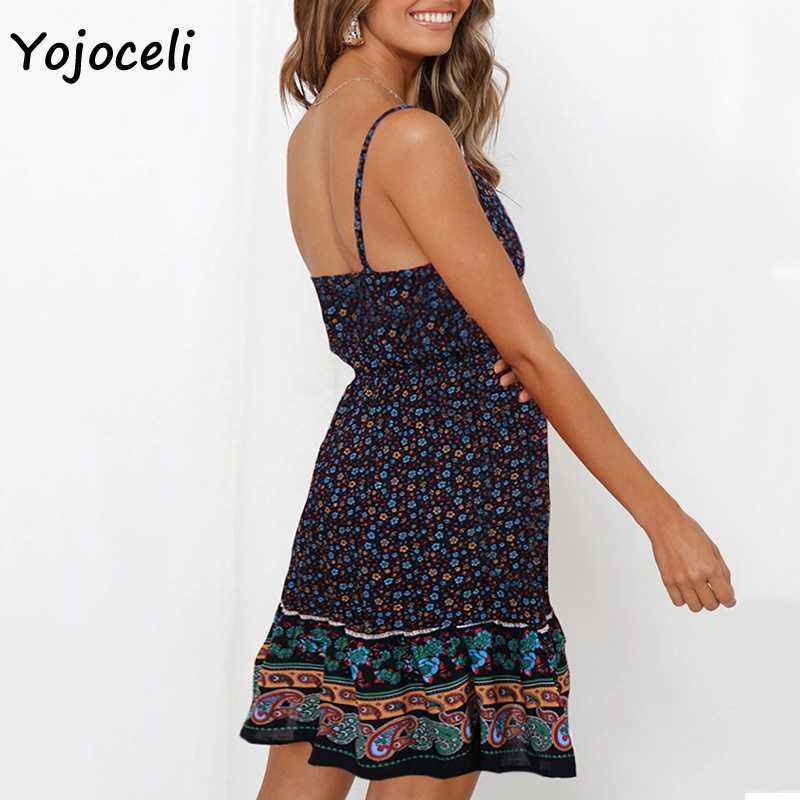 Yojoceli spring summer boho beach print dres button front sun mini female vestidos 210609