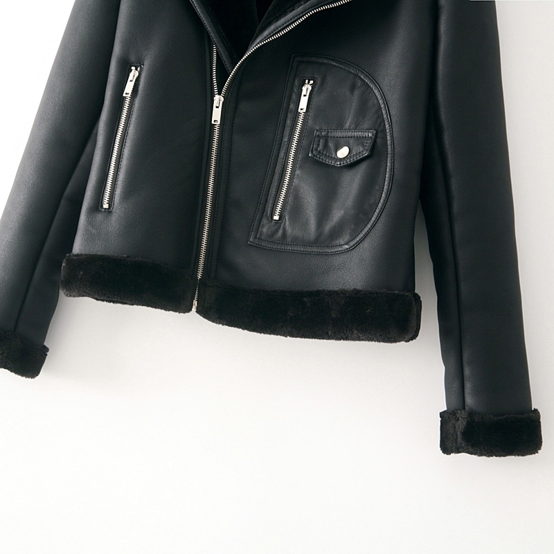 fashion women black PU leather-clad autumn and winter lady zipper jackets cool female slim suits moto girls chic sets 210430
