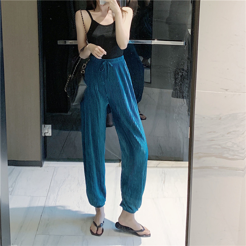 Pants & Capris Summer Fashion Thin Loose Pink Elastic High Waist Pleated Harem Pant Women Joggers All-match Pantalones De Mujer 210429