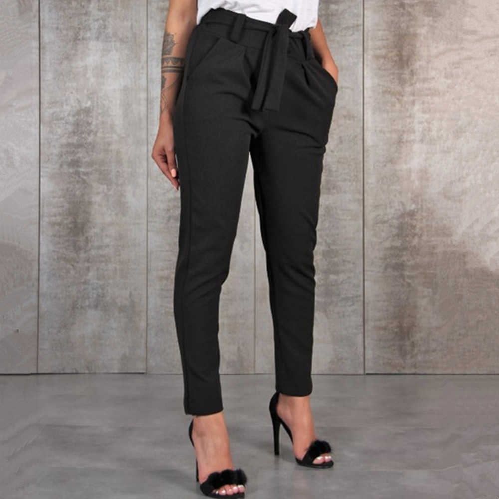 BornToGirl Casual Slim Chiffon Thin For Women High Waist Black Khaki Green Pants Woman Trousers 211006 Z260314