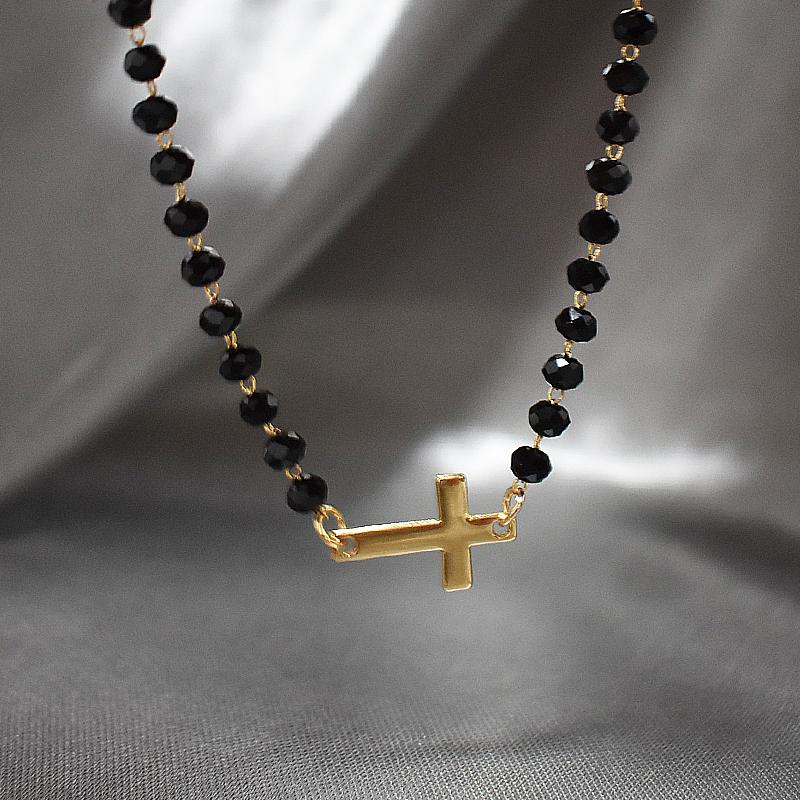 Charm Bracelets 2021 Fashion Exquisite Black Beades Cross Bracelet Gold Color Metal Chain For Women Men Party Gifts Jewelry