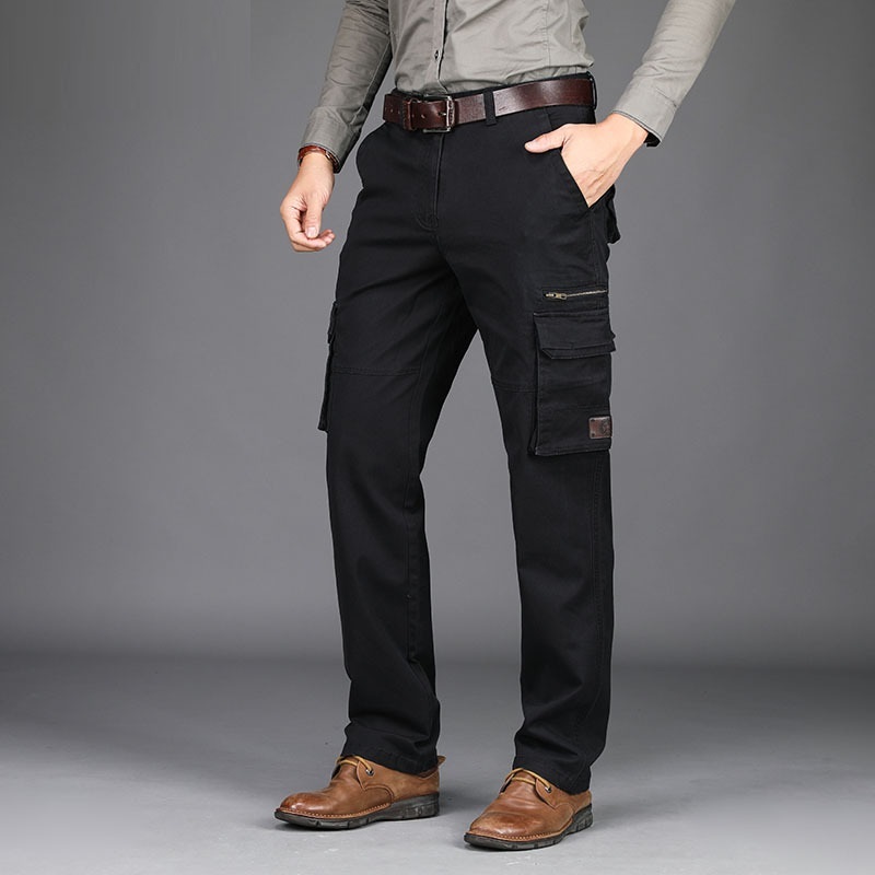 Autumn Mens Cargo Pants Leisure Tool Many Pocket with Zipper Military Style Army Jogger Male Straight Trousers Big Size 40 42 44 210518